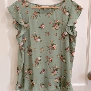 Loft green floral blouse short sleeve